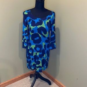 Boden Shift Dress Bold Blue and Green‎ Animal Print